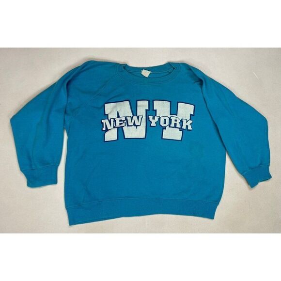 VINTAGE New York NYC Graphic Crewneck Sweatshirt Women Small Blue 90s - Picture 1 of 9